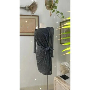 Metallic Dress Glamorous Sparkly Black Dress with Ruched Detail